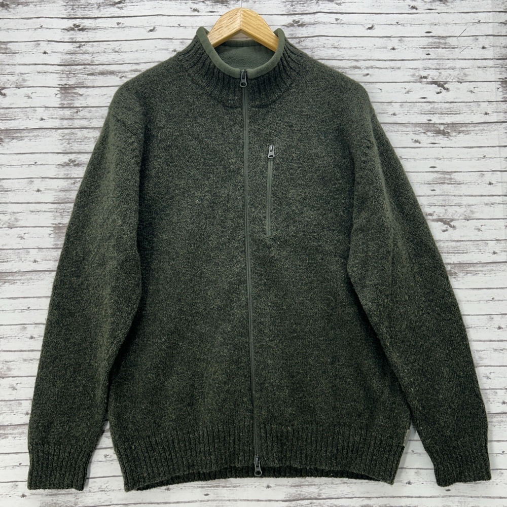 Woolrich Men's Full Zip Mock Neck Wool Sweater Hunter Heather Green Size Large